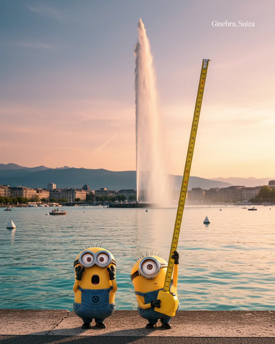 Minions midiendo el chorro de agua de Ginebra